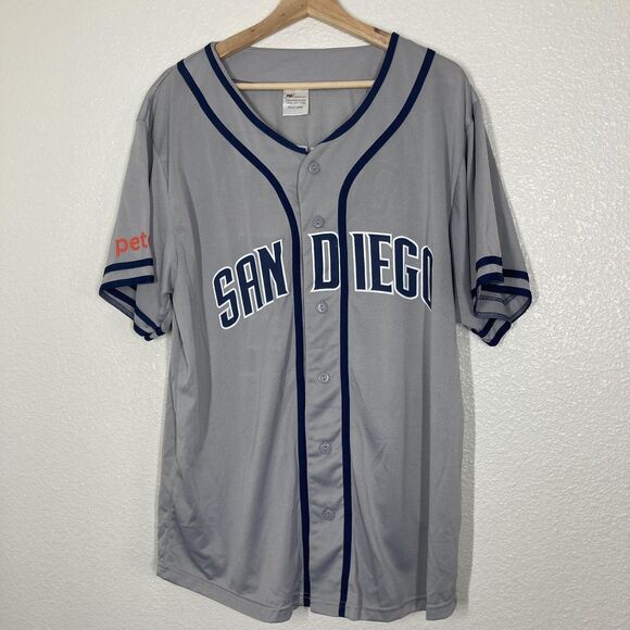 San Diego Padres Jersey Mens Large Gray Navy MLB Baseball Carlos Quentin 18 - Picture 3 of 14